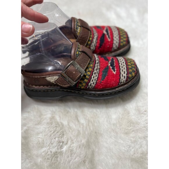 Born Southwestern Aztec Handcrafted Born Shoes Size 6 Colorful Wool & Leather Sl - Picture 1 of 11